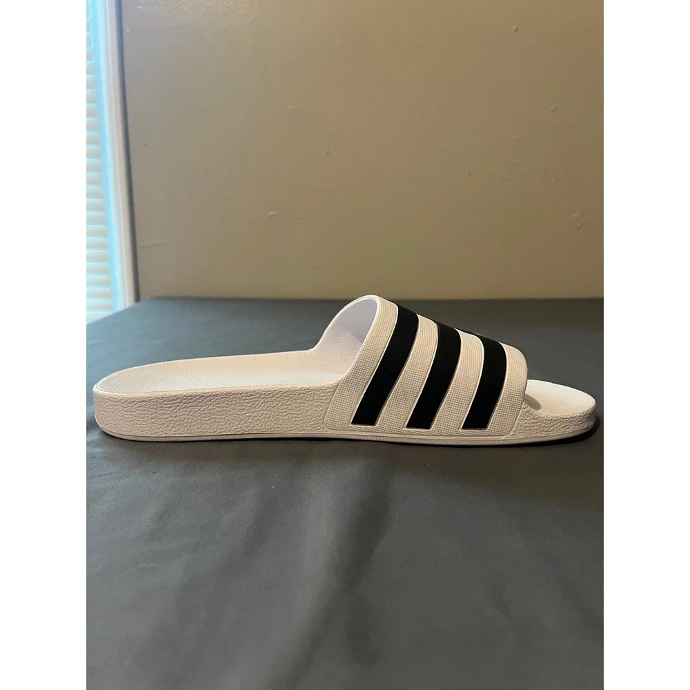 Adidas Adilette Aqua Slides Mens Size 13 White Black F35539 Striped Sandals‎